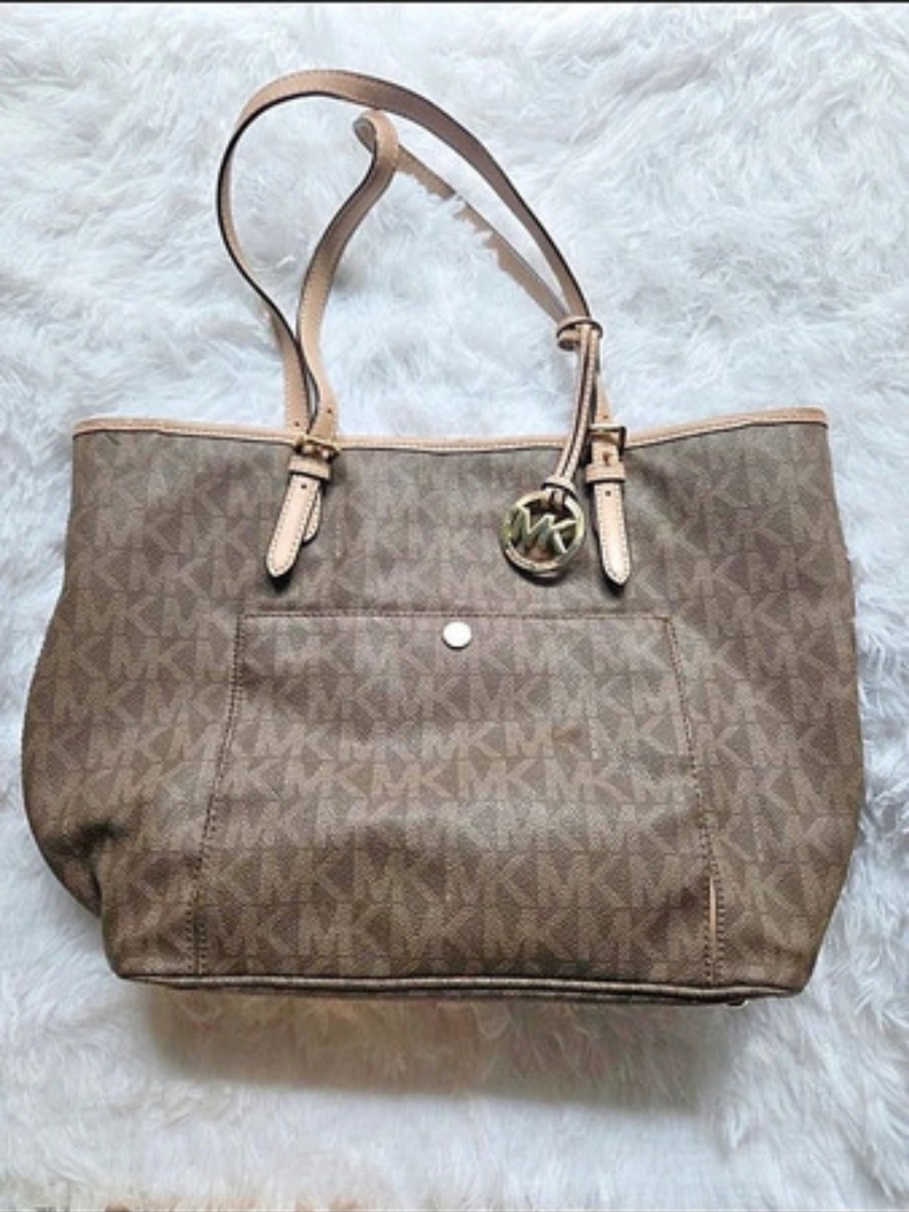 Michael Kors Jet Set Travel Medium Logo Top-Zip Tote Brown & Beige